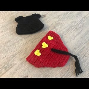 Hand Knitted Mickey Mouse Ears Cap and Red Bottom